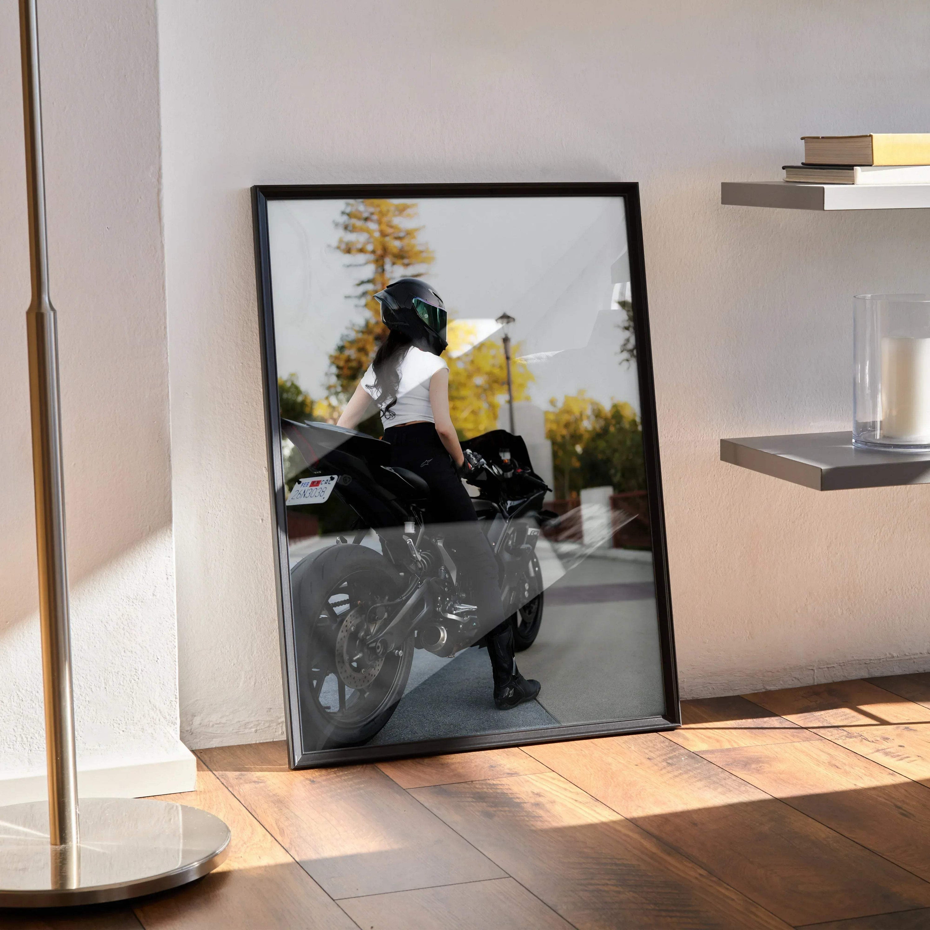 Biker Poster #103 - Female | AGV Pista Helmet | Yamaha R7 Motorcycle - Throttle Designs