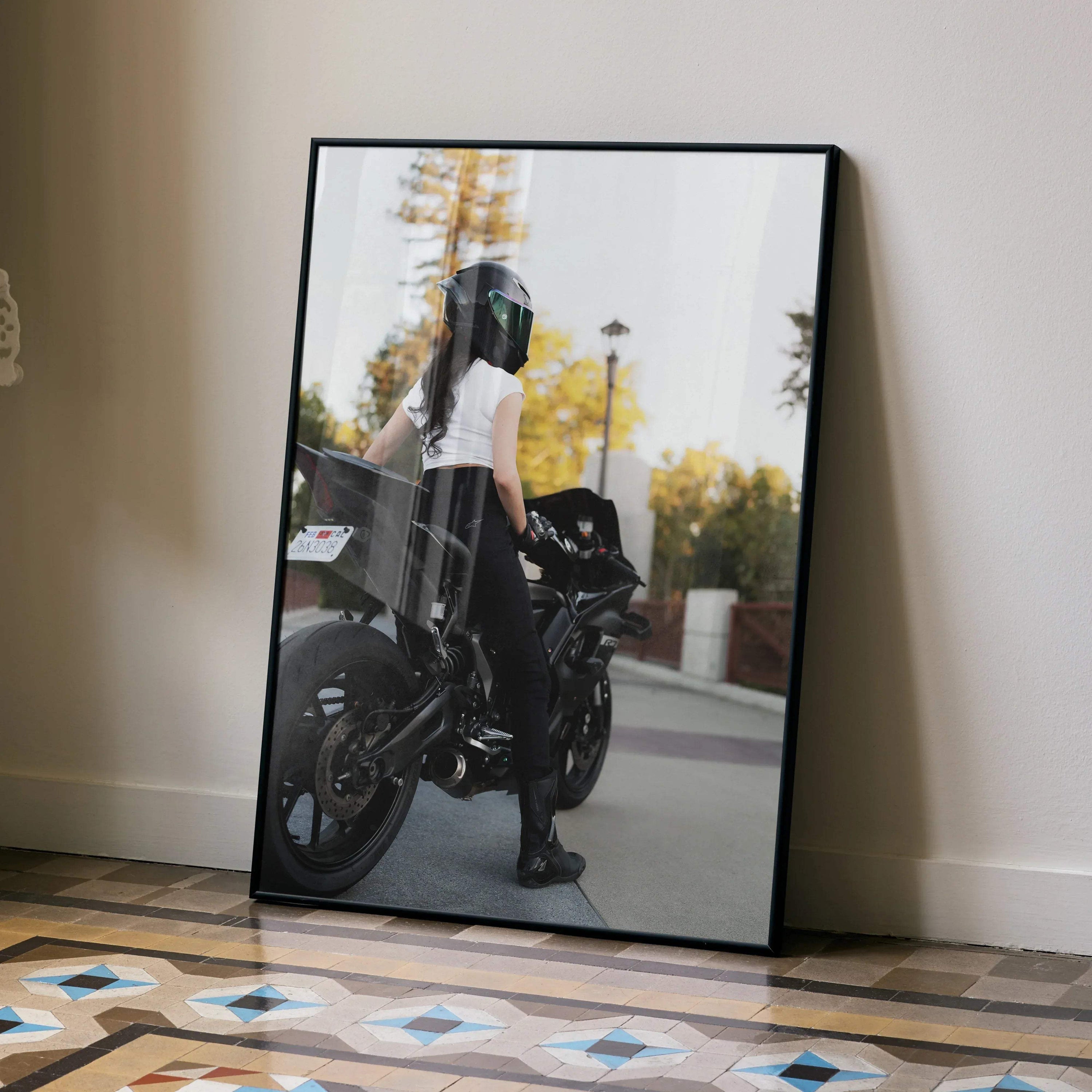 Biker Poster #103 - Female | AGV Pista Helmet | Yamaha R7 Motorcycle - Throttle Designs