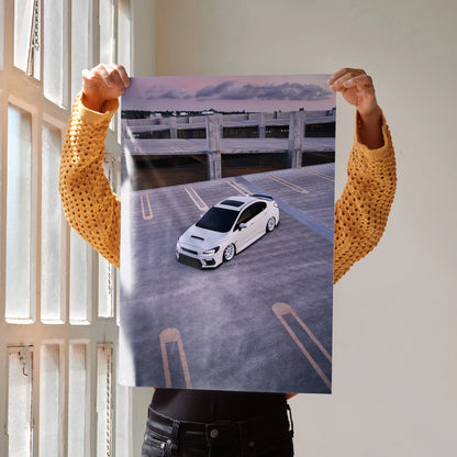 White Subaru WRX poster showcasing high-resolution car design as wall art.