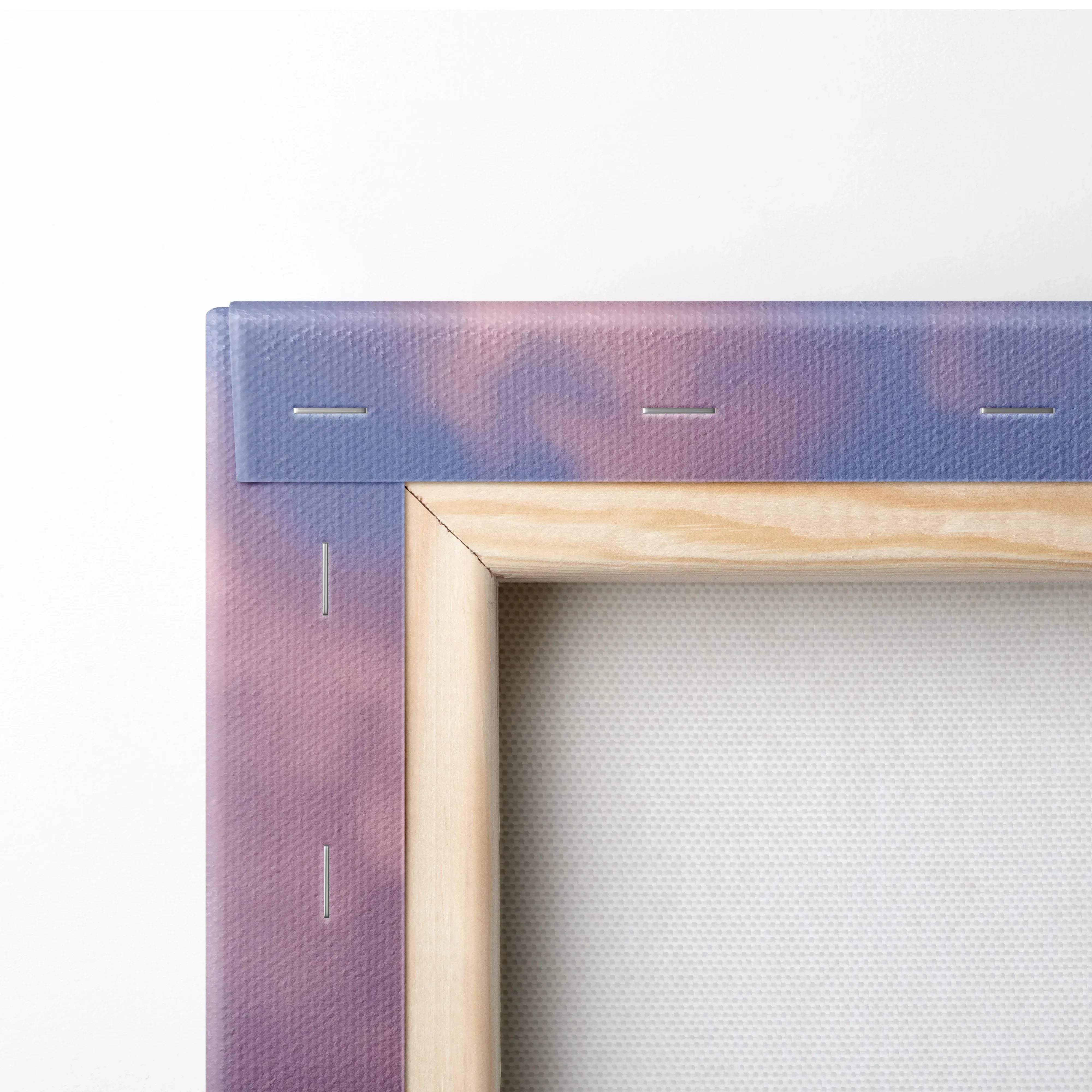 Canvas wall art museum quality vertical with purple and pink gradient on light wood frame featuring subaru wrx design