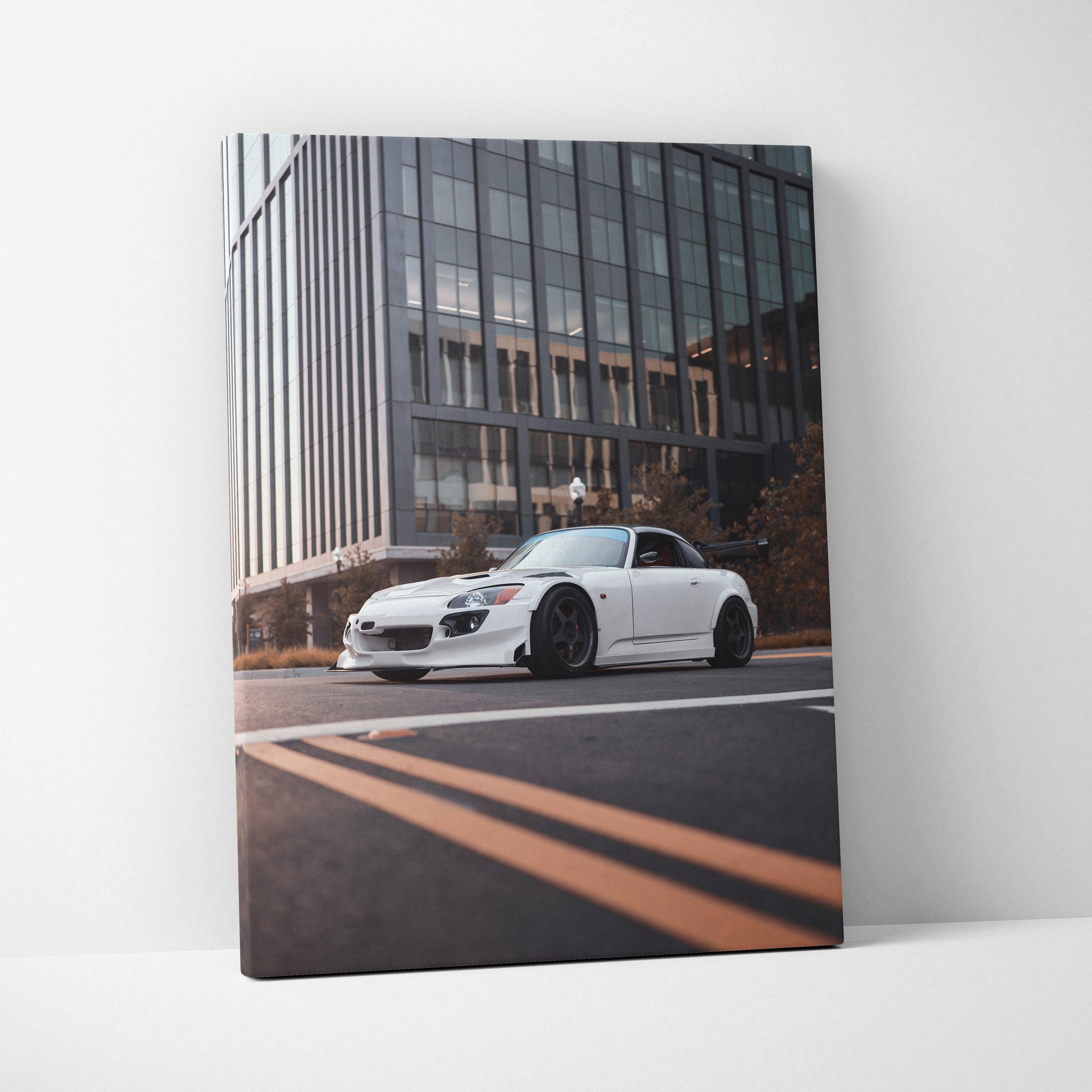 Honda S2000 sports car canvas art with urban background and dynamic street view wall art.