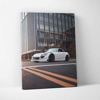 Honda S2000 sports car canvas art with urban background and dynamic street view wall art.