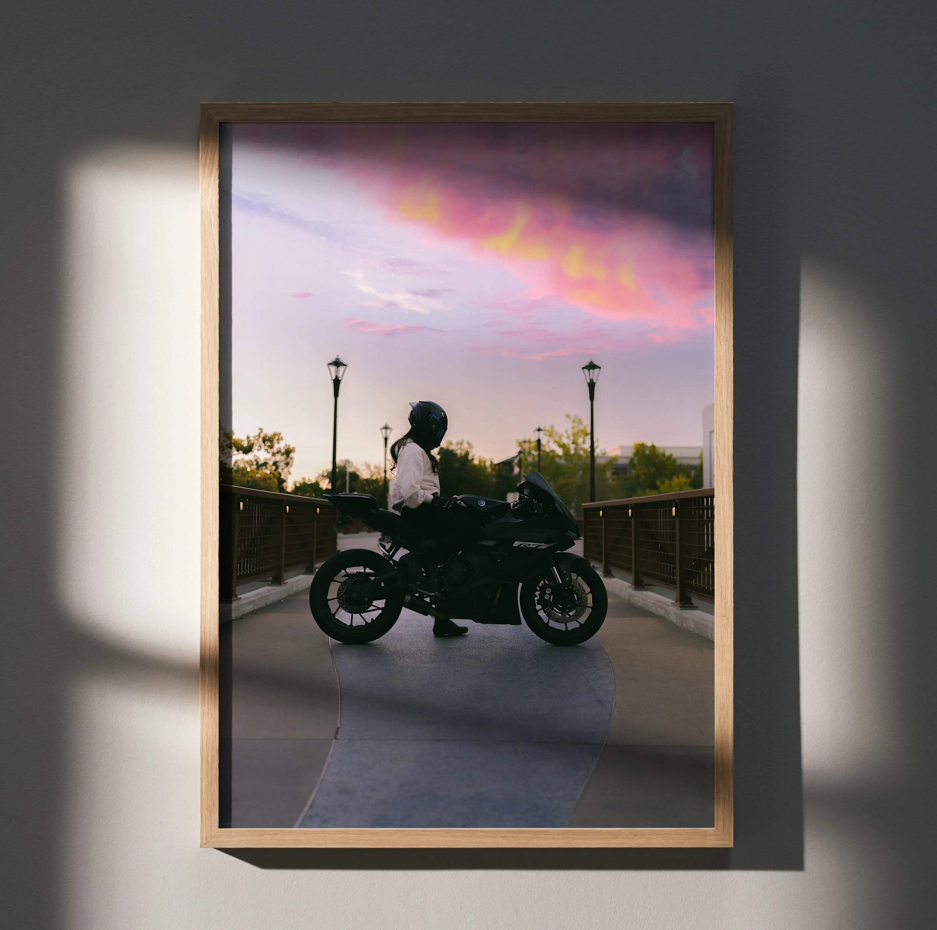 Biker Poster #118 - Female | AGV Pista Helmet | Yamaha R7 Motorcycle - Throttle Designs