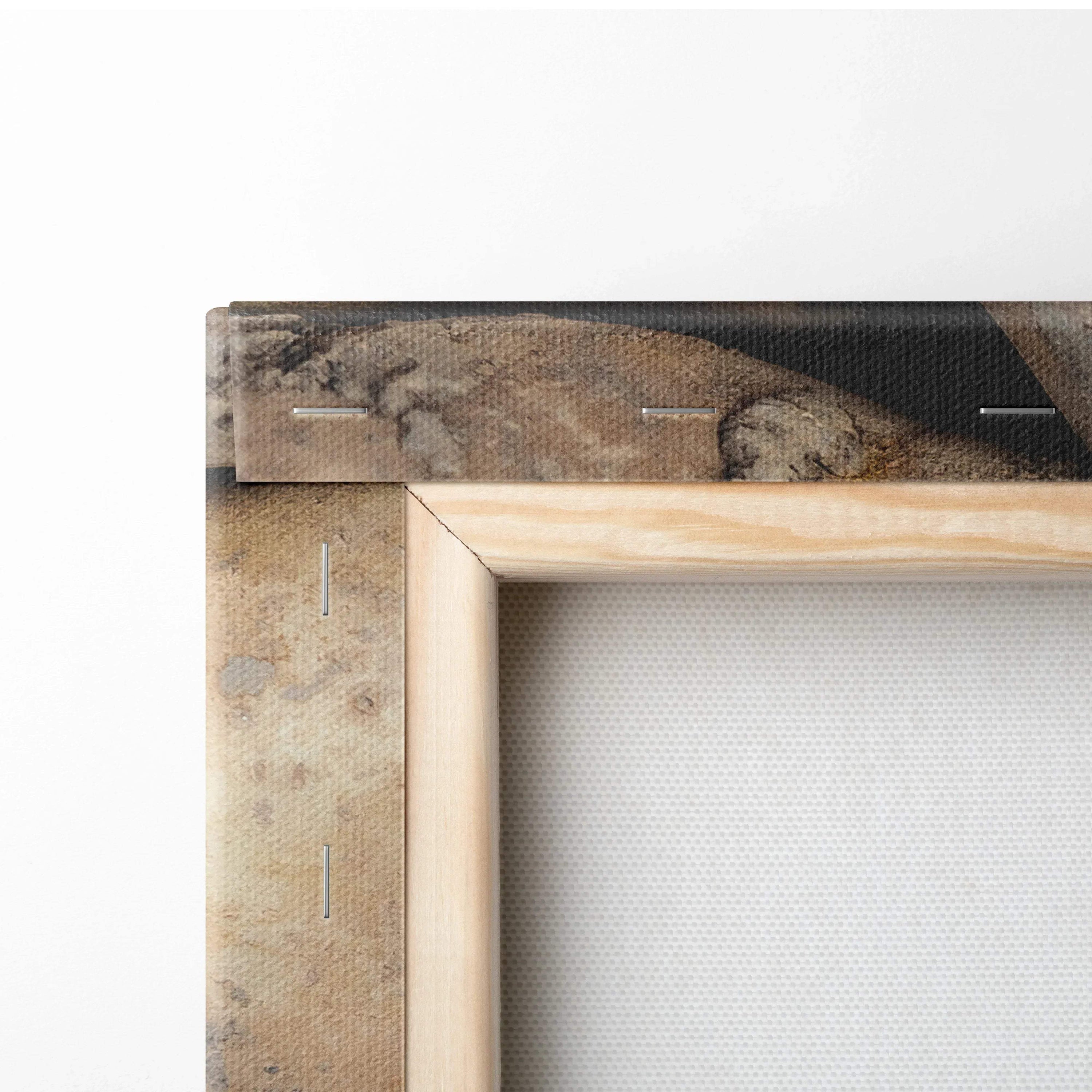 Close-up of rustic potato canvas wall art showing detailed texture and natural colors on wooden frame corner.