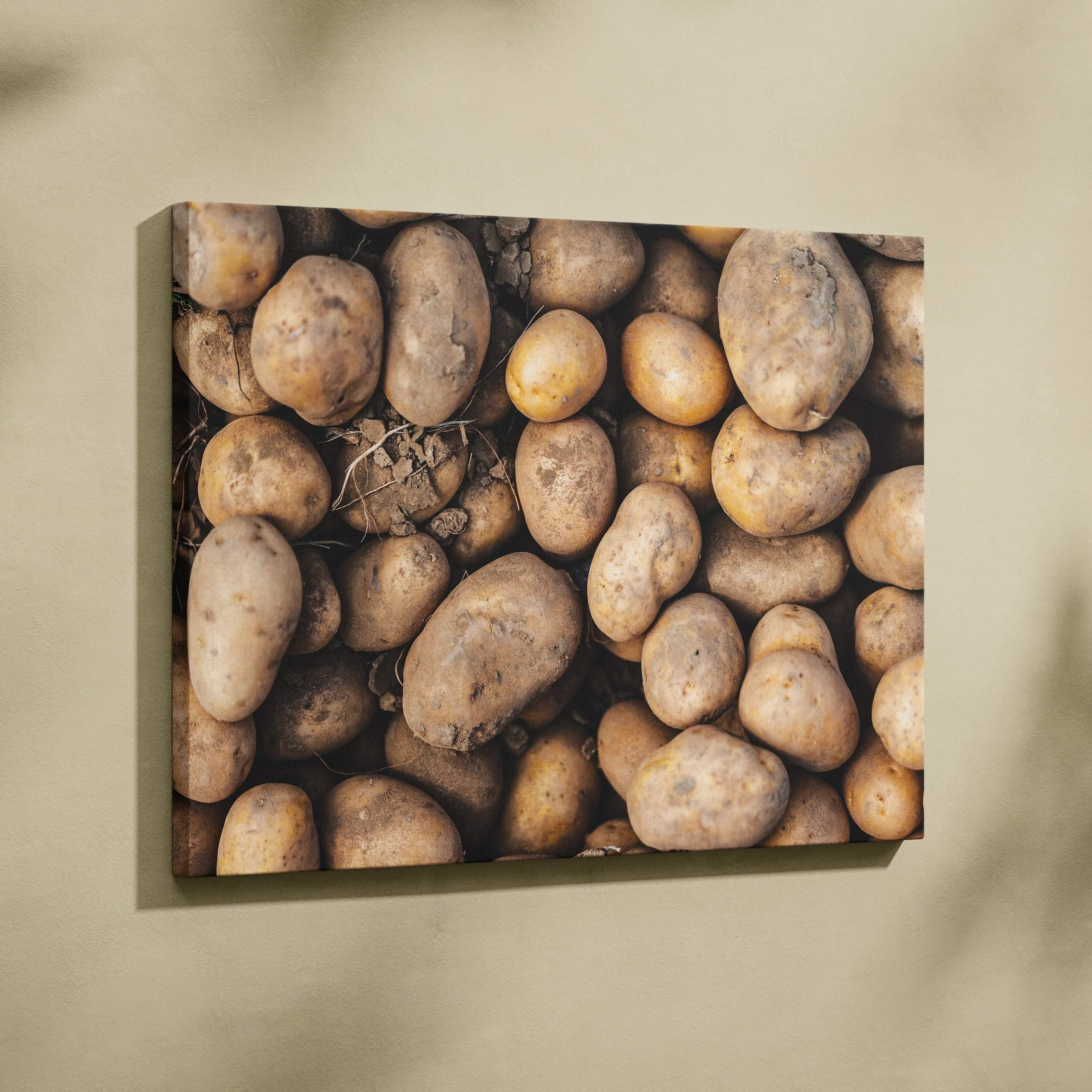 Rustic potato canvas wall art featuring high-resolution potatoes for kitchen decor.