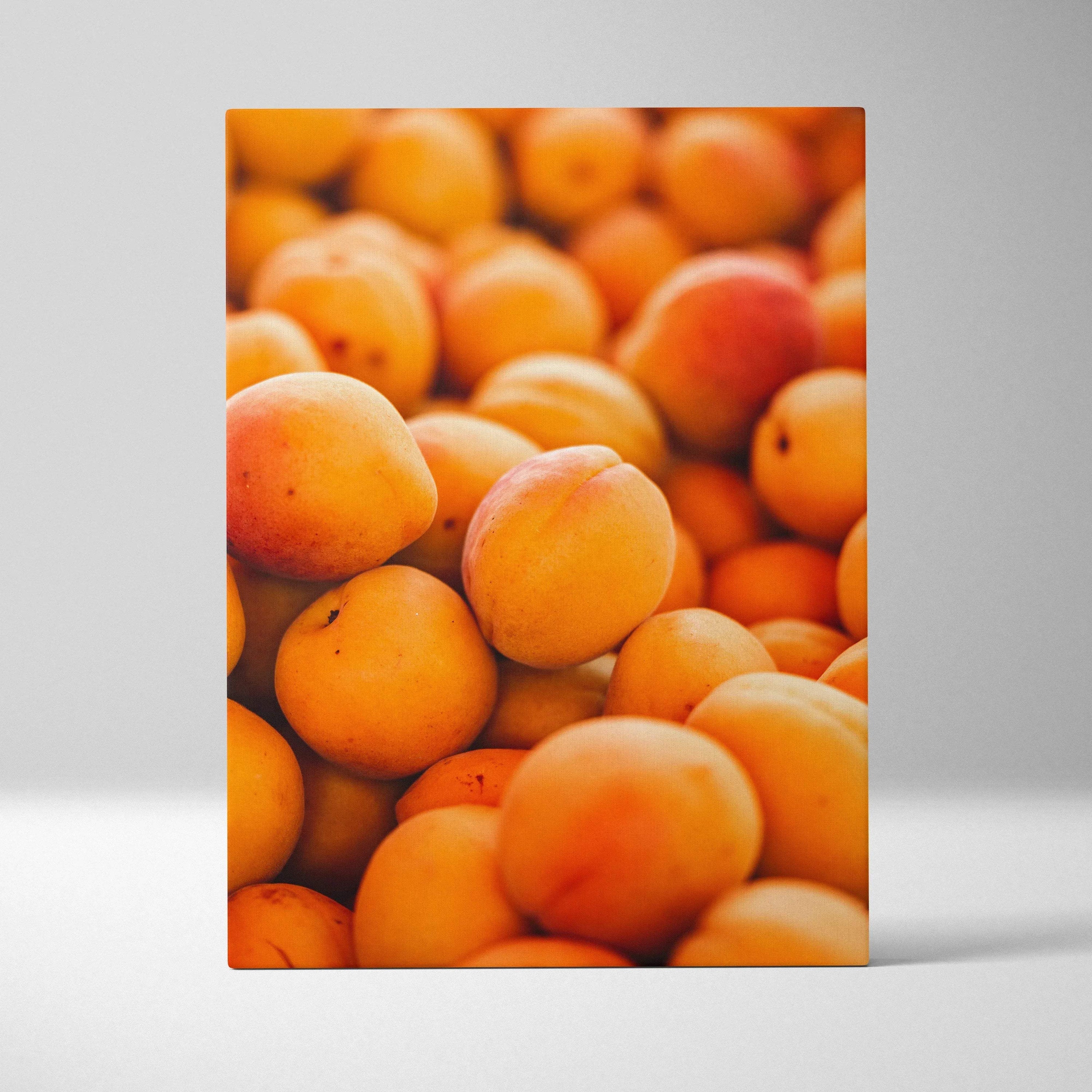 High resolution canvas wall art featuring vibrant close-up of ripe peaches for living room decor.