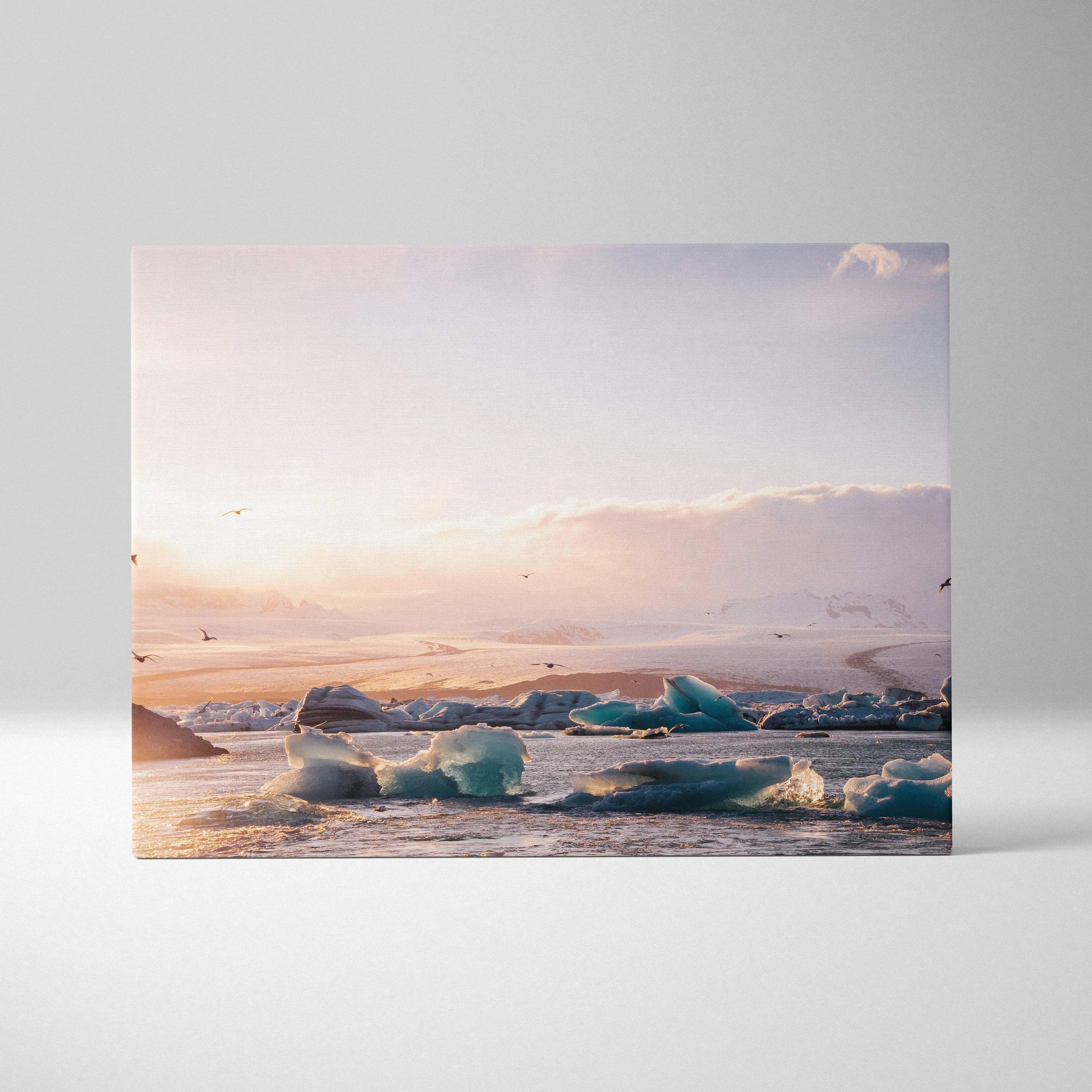 Serene Arctic Iceland sunset over ice lagoon canvas wall art
