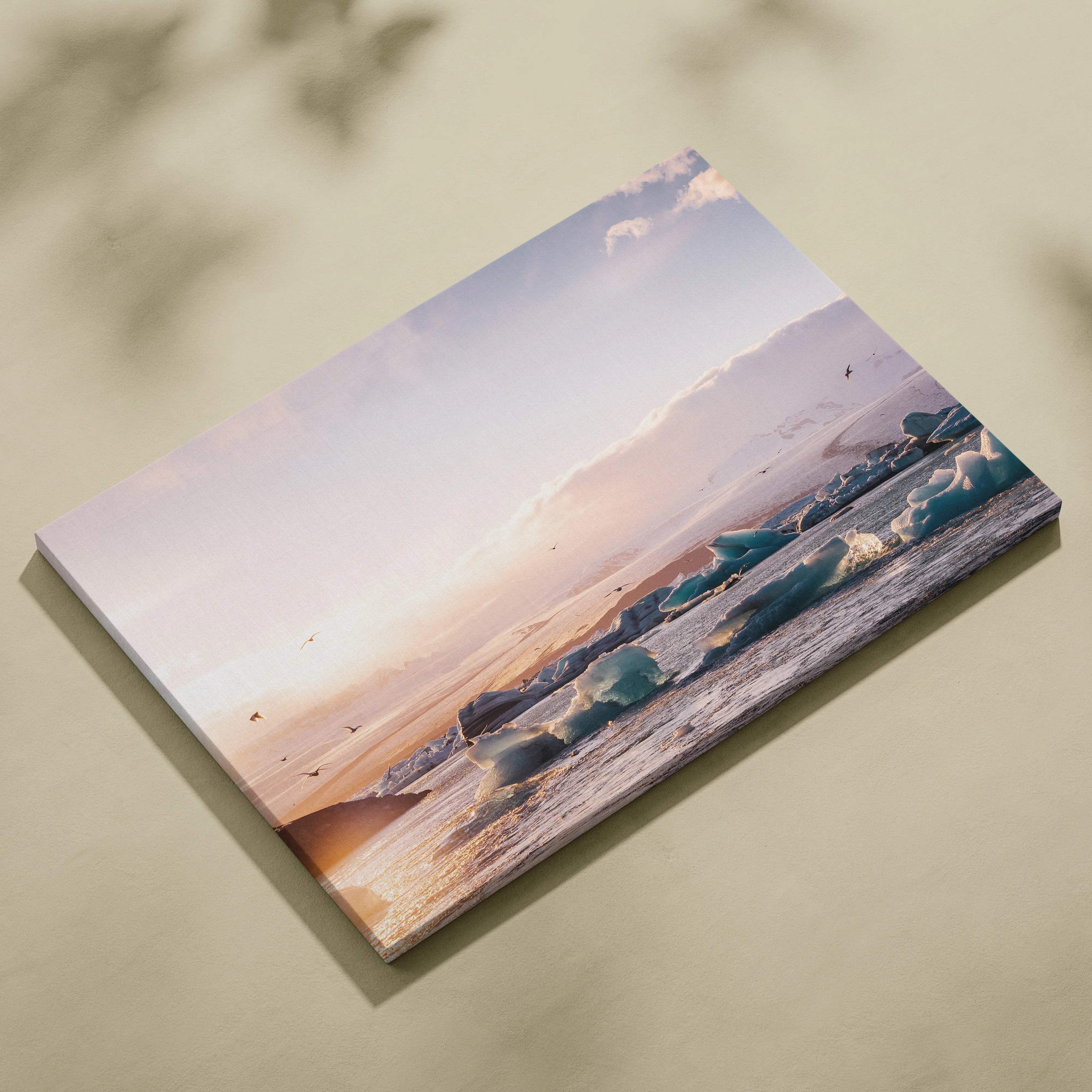 Serene Arctic Iceland sunset canvas print over icy lagoon with icebergs