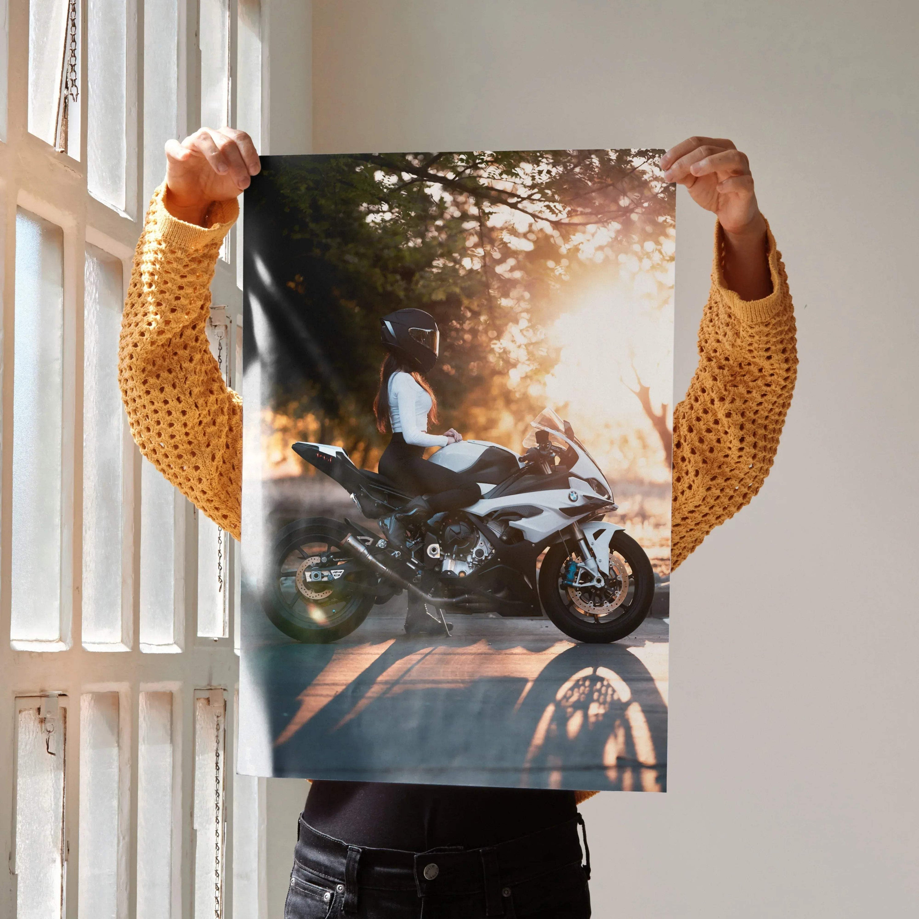 Biker Poster #059 - Female | Shoei X-15 Helmet | BMW S1000RR Motorcycle - Throttle Designs