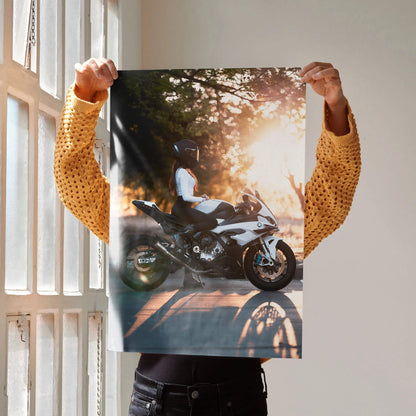 Biker Poster #059 - Female | Shoei X-15 Helmet | BMW S1000RR Motorcycle - Throttle Designs