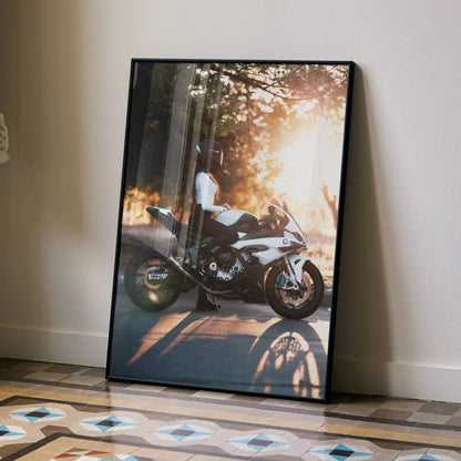 Biker Poster #059 - Female | Shoei X-15 Helmet | BMW S1000RR Motorcycle - Throttle Designs