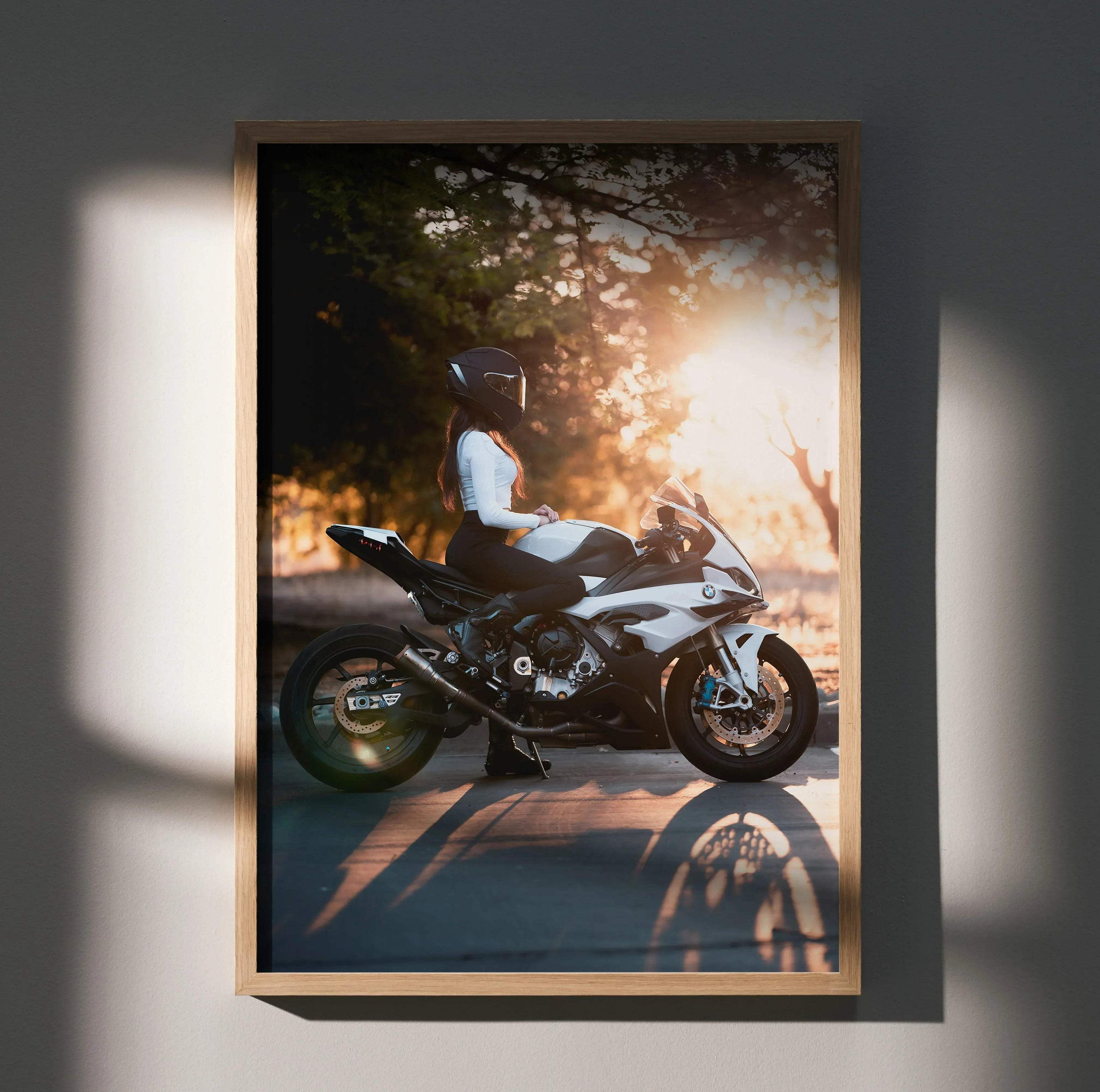 Biker Poster #059 - Female | Shoei X-15 Helmet | BMW S1000RR Motorcycle - Throttle Designs