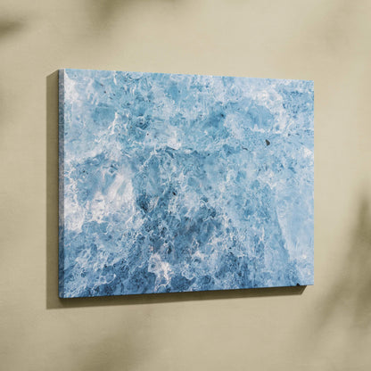 Blue and white swirling abstract canvas art wall art with textured digital patterns.