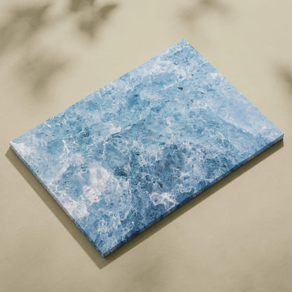 Abstract canvas art with swirling blue and white digital patterns, textured wall art design.
