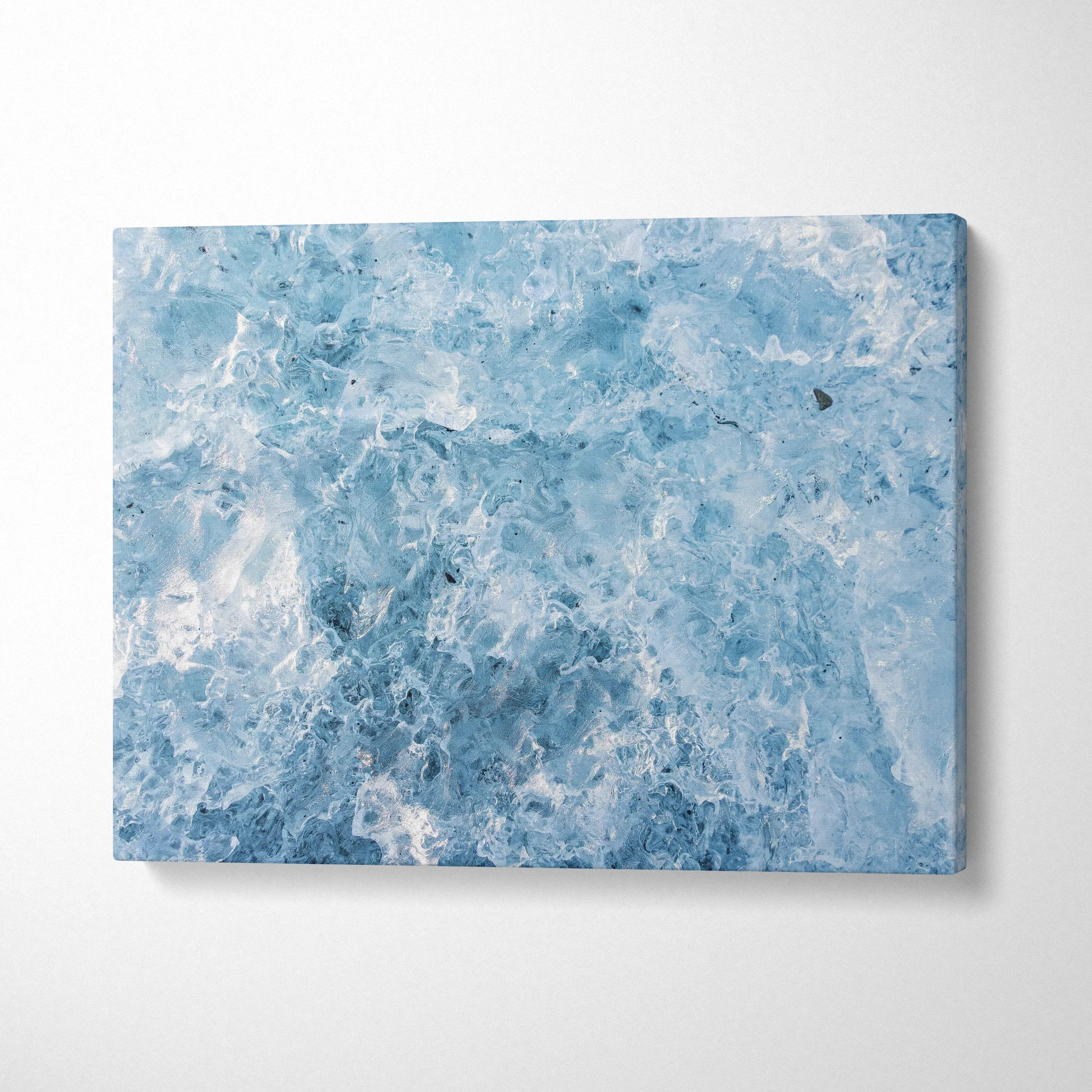 Abstract blue and white swirling pattern canvas art wall decor with textured digital design.