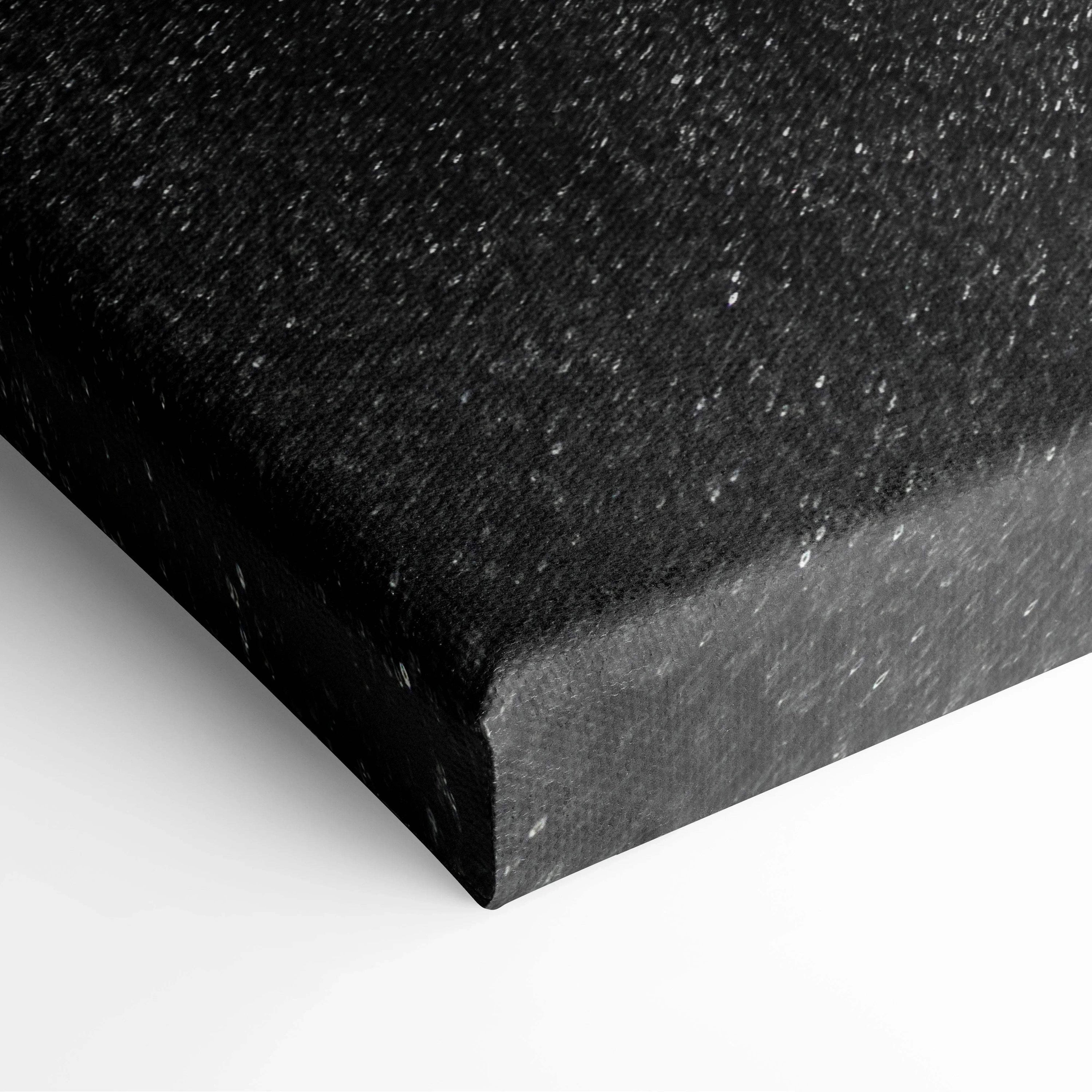 Close-up of black abstract digital art canvas with speckled white details and textured surface.