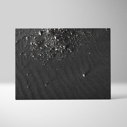 Black and gray abstract digital art canvas print with textured pebble and sand patterns for wall decor.