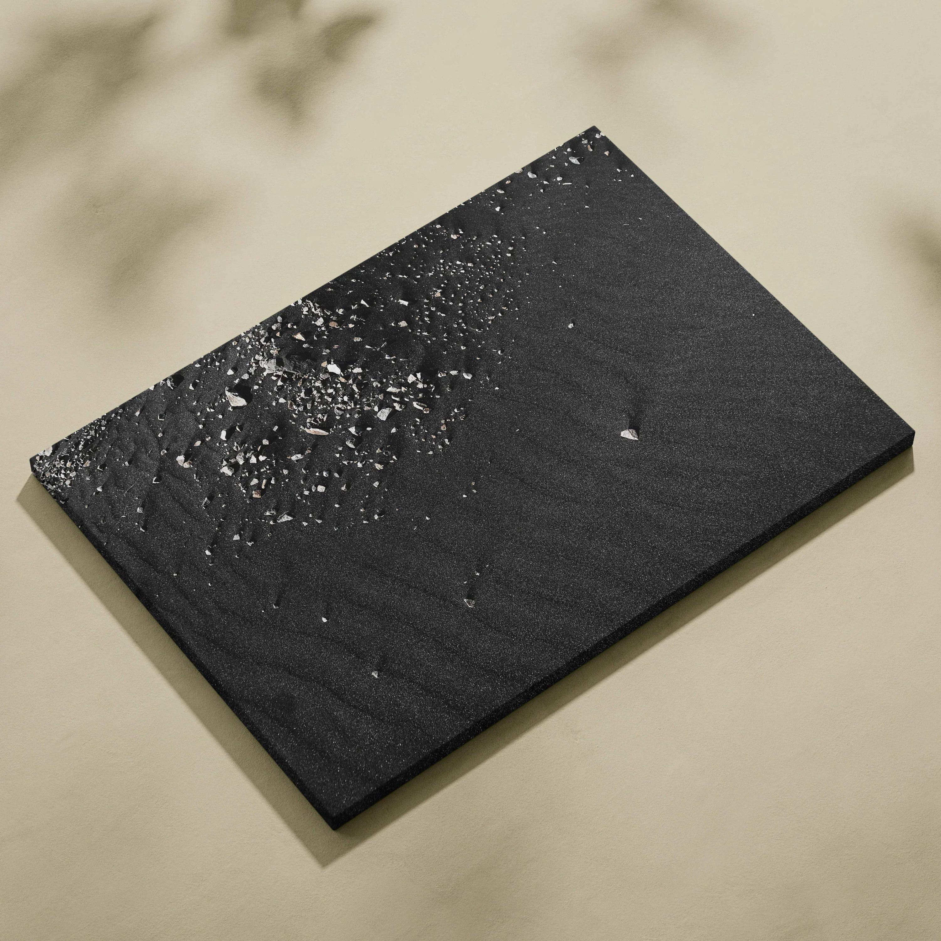 Black abstract digital art canvas print with textured water droplet design for wall decor.