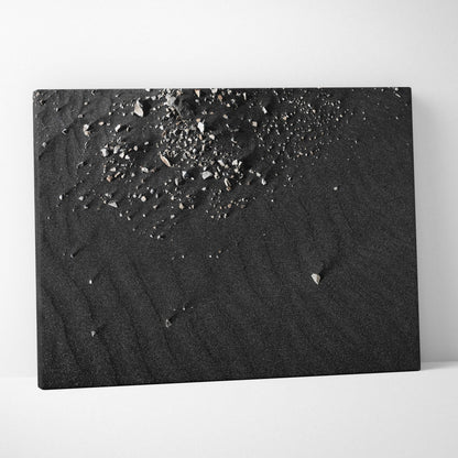 Black textured abstract digital art on canvas with metallic silver accents, modern wall art canvas print.