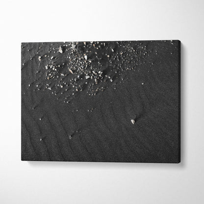 Abstract black textured digital art on canvas wall art with scattered white speckles and subtle ripple patterns.