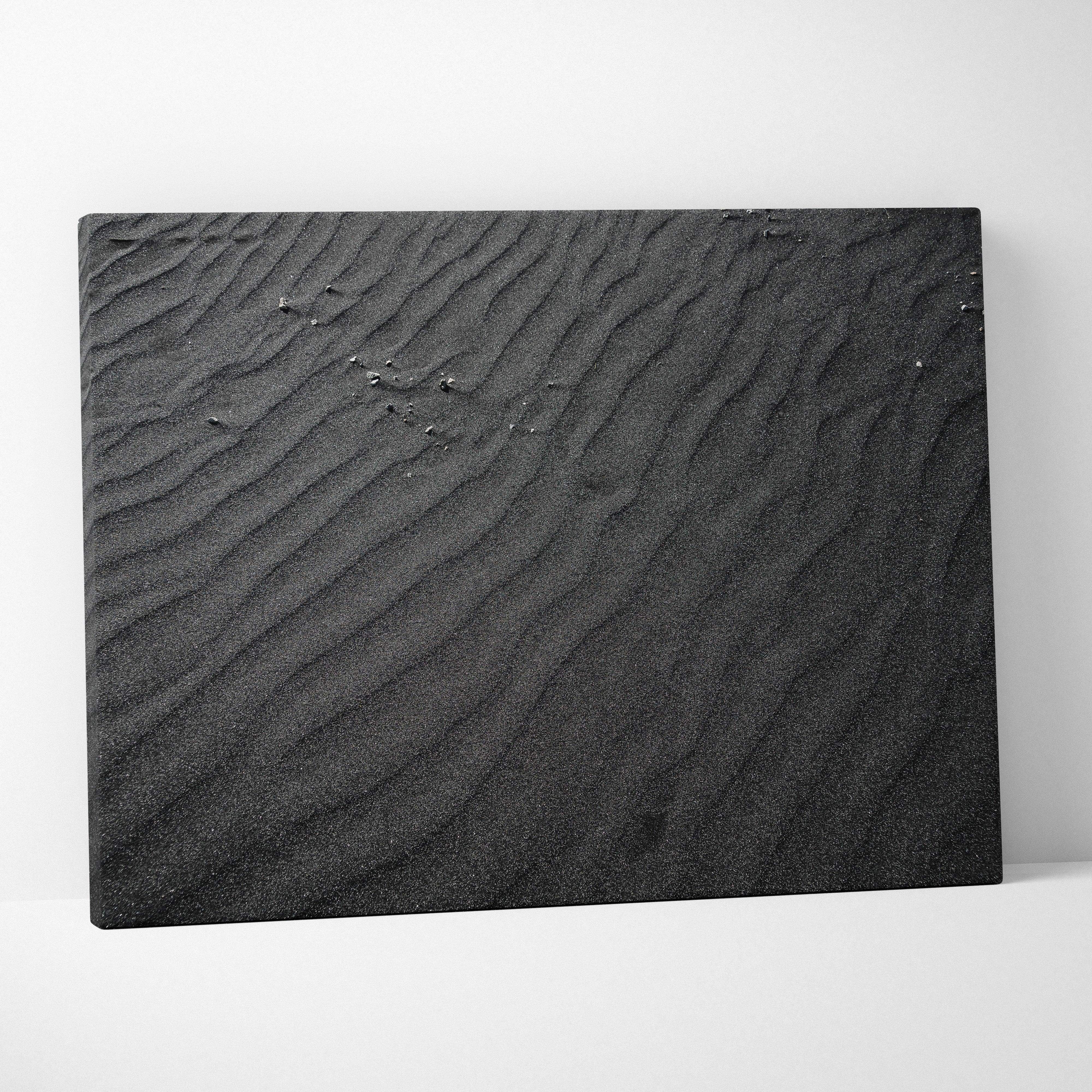 Black textured canvas print featuring monochrome sand ripple pattern for minimalist wall decor