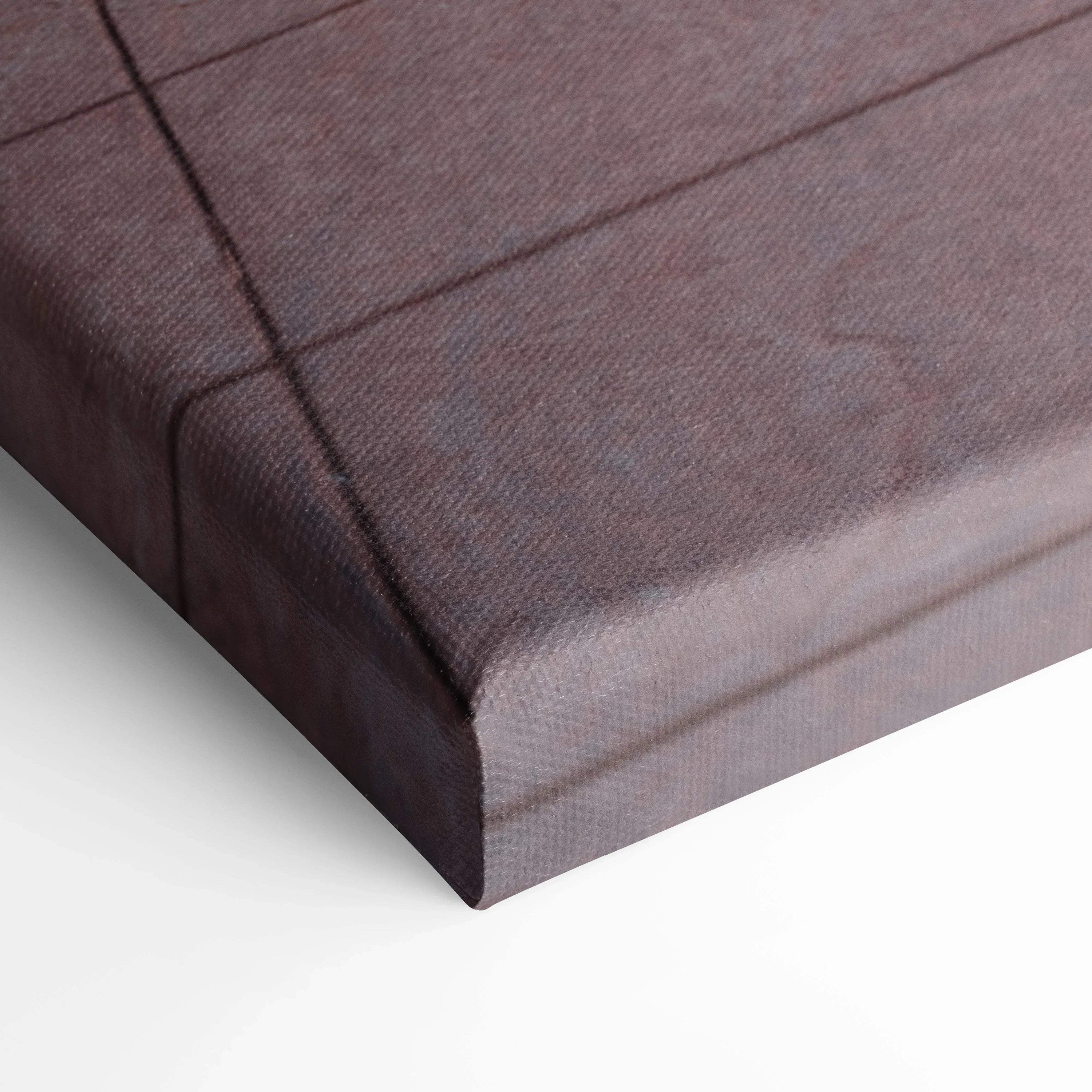 Close-up of Nissan 370z vertical canvas art with brown textured fabric and wrapped edges wall art.