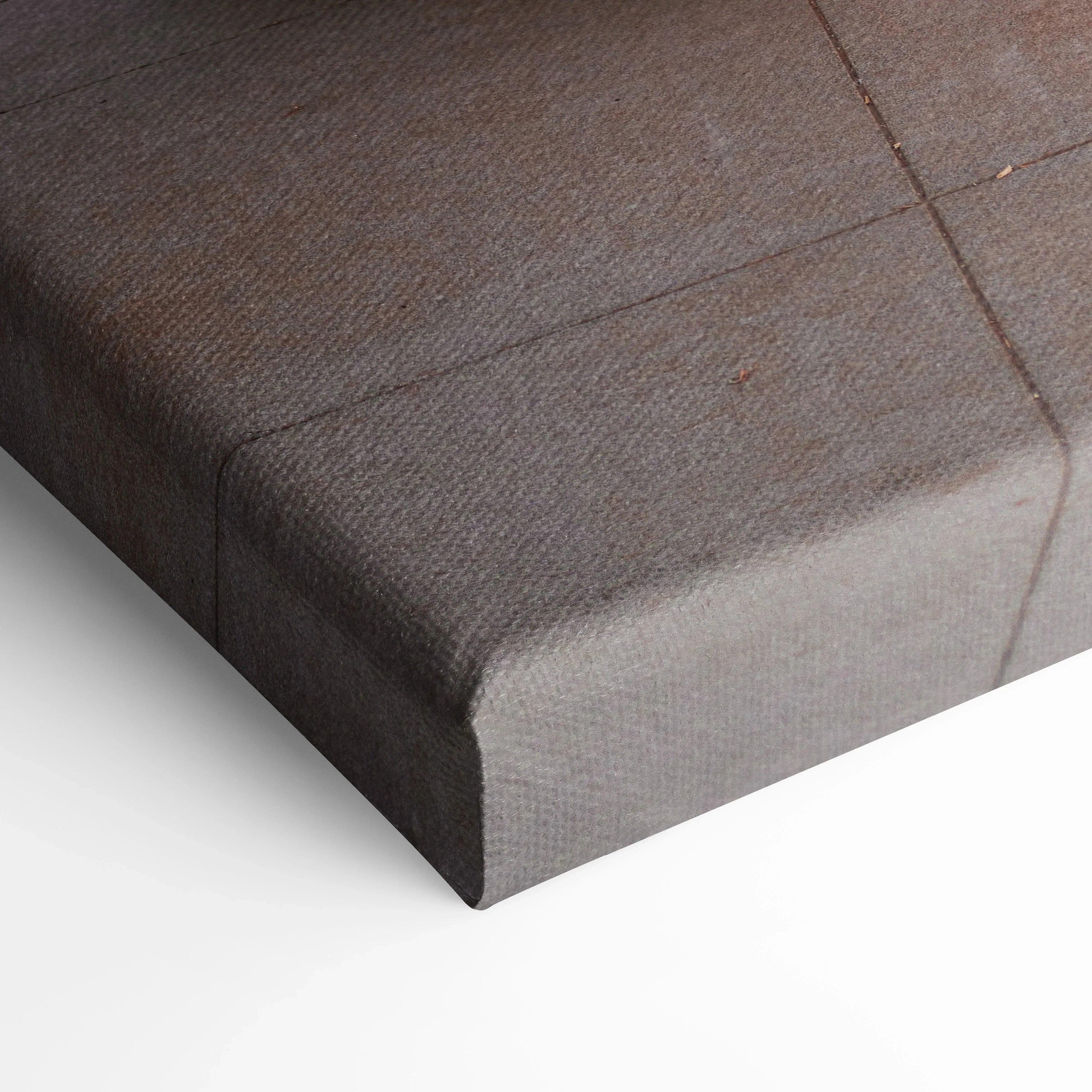 Close-up of gray textured canvas corner showcasing museum-quality canvas art print with clean wrapped edges for wall art.