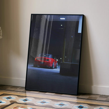 Honda S2000 red sports car night scene poster with modern black frame wall art.