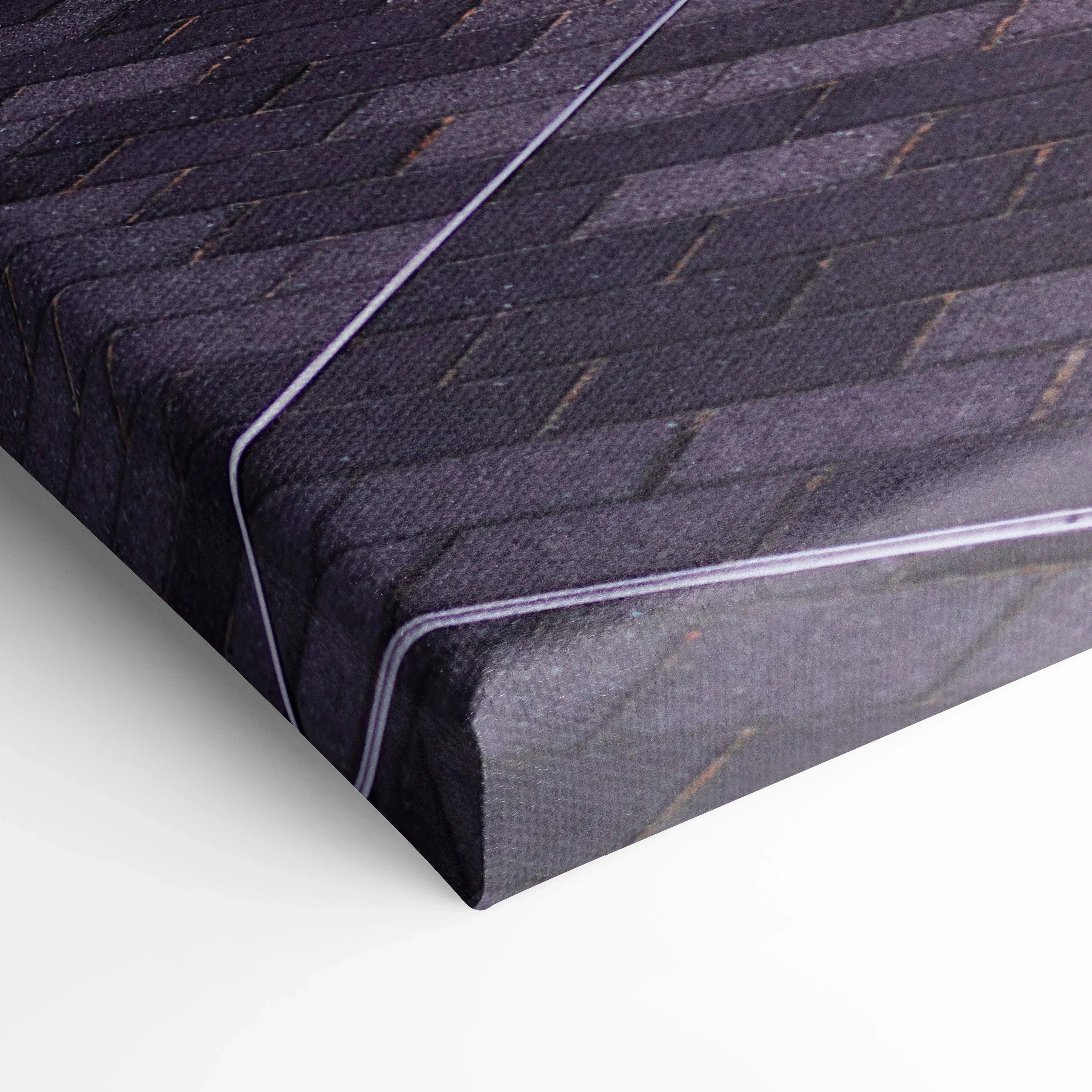 Close-up of wrapped canvas corner showing dark textured wall art wrapping for vertical Honda S2000 canvas art print.