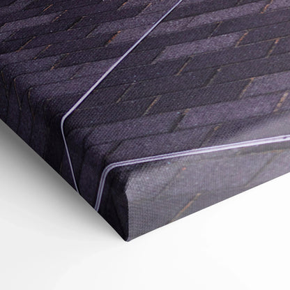 Close-up of wrapped canvas corner showing dark textured wall art wrapping for vertical Honda S2000 canvas art print.