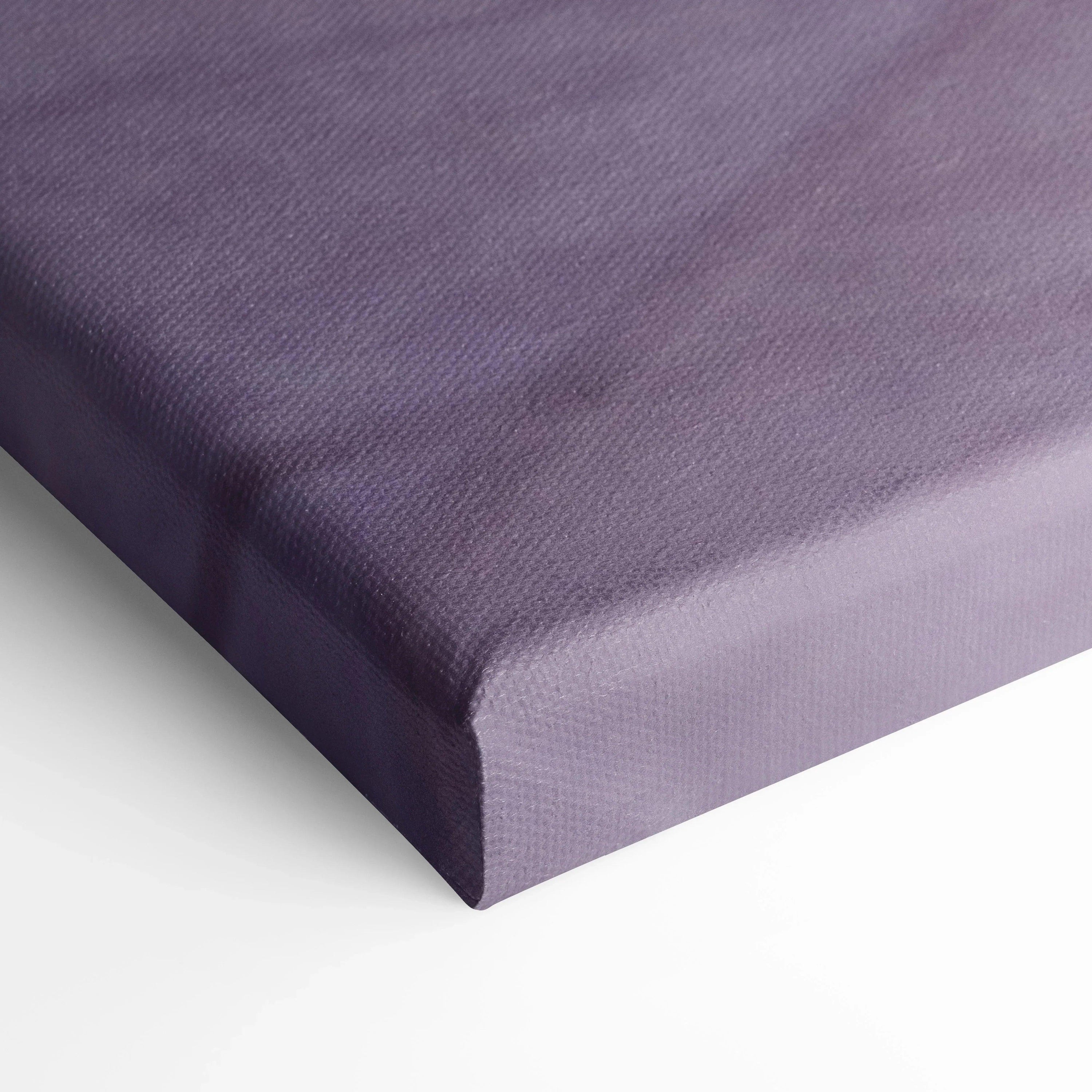 Close-up of purple textured canvas art stretched on a frame, vertical wall art panel.