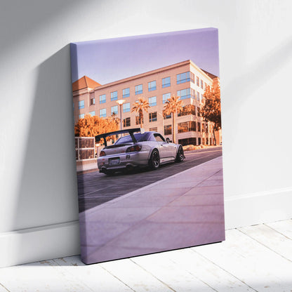 Honda S2000 sports car on city street canvas wall art in vertical format.