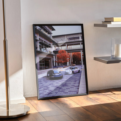 Acura NSX and Honda S2000 high-resolution poster featuring sleek cars in urban setting, modern wall art.