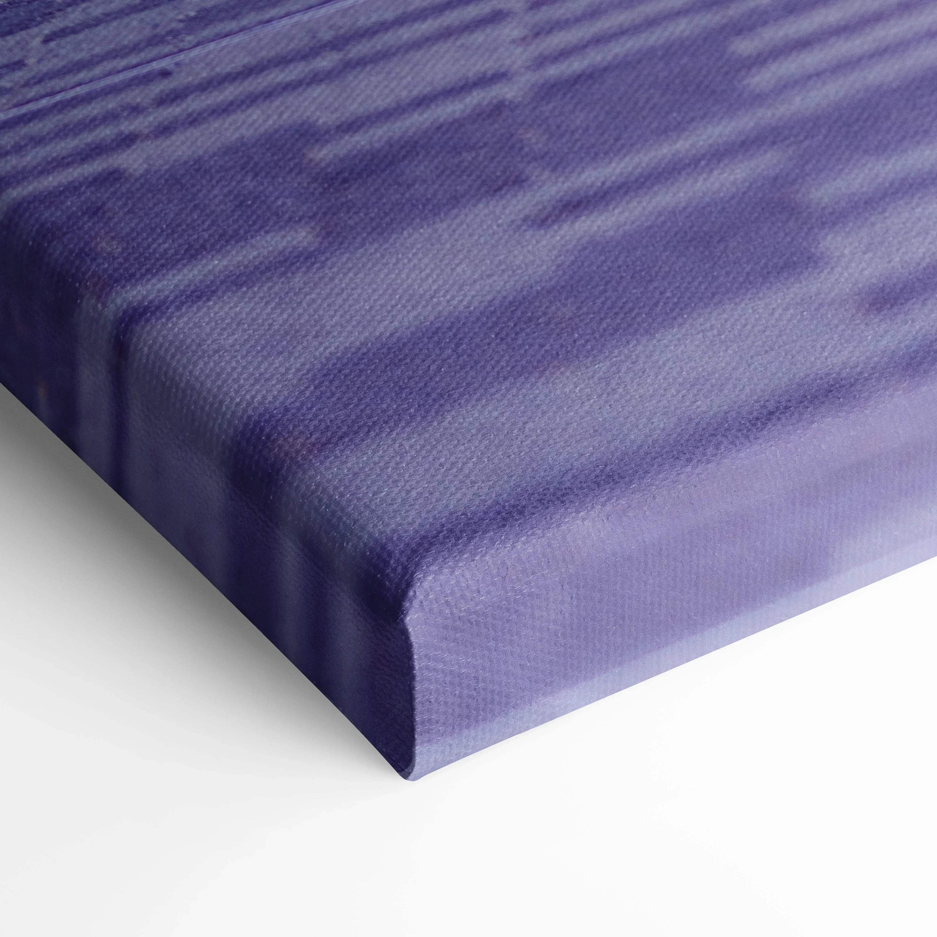 Close-up of purple textured canvas art print with high-resolution fabric detail, museum-quality wall art.