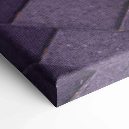 Close-up of textured canvas edge featuring gray and purple tones in vertical wall art canvas print.