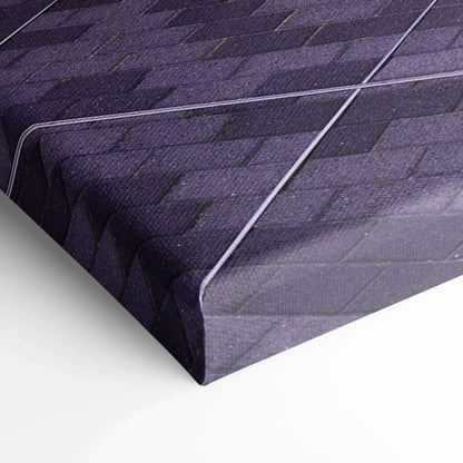 Dark purple geometric pattern on high-resolution canvas wall art with wrapped edges.