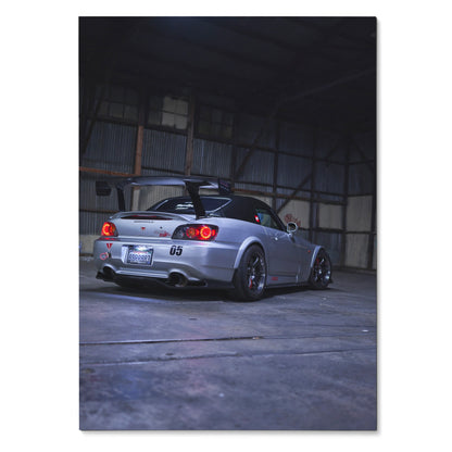 Honda S2000 sports car parked inside industrial warehouse poster wall art.