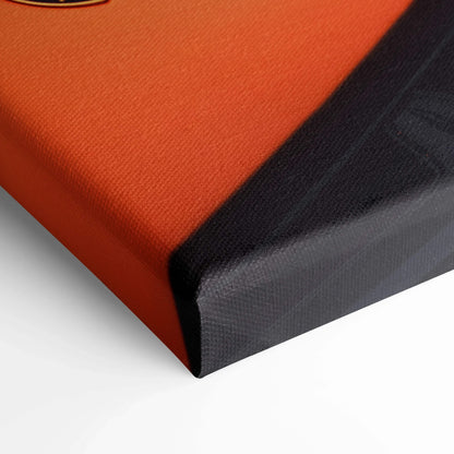 Orange and black Lamborghini Huracan vertical canvas art wall decor close-up corner view.
