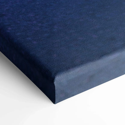 Close-up of dark blue textured canvas wall art corner with crisp edges and museum-quality finish.
