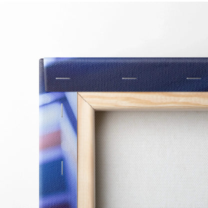 Close-up of wooden frame and staples securing canvas art for Lamborghini Huracan wall art print.