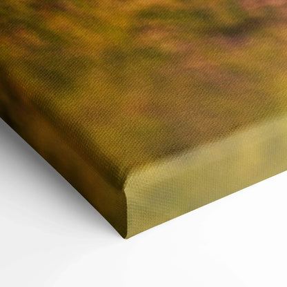 Close-up of brown and green textured canvas wrap corner for vertical wall art print.