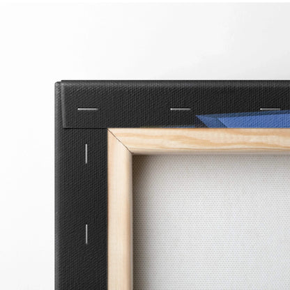 Close-up of wooden frame and black gallery-wrapped canvas for vertical wall art canvas print.