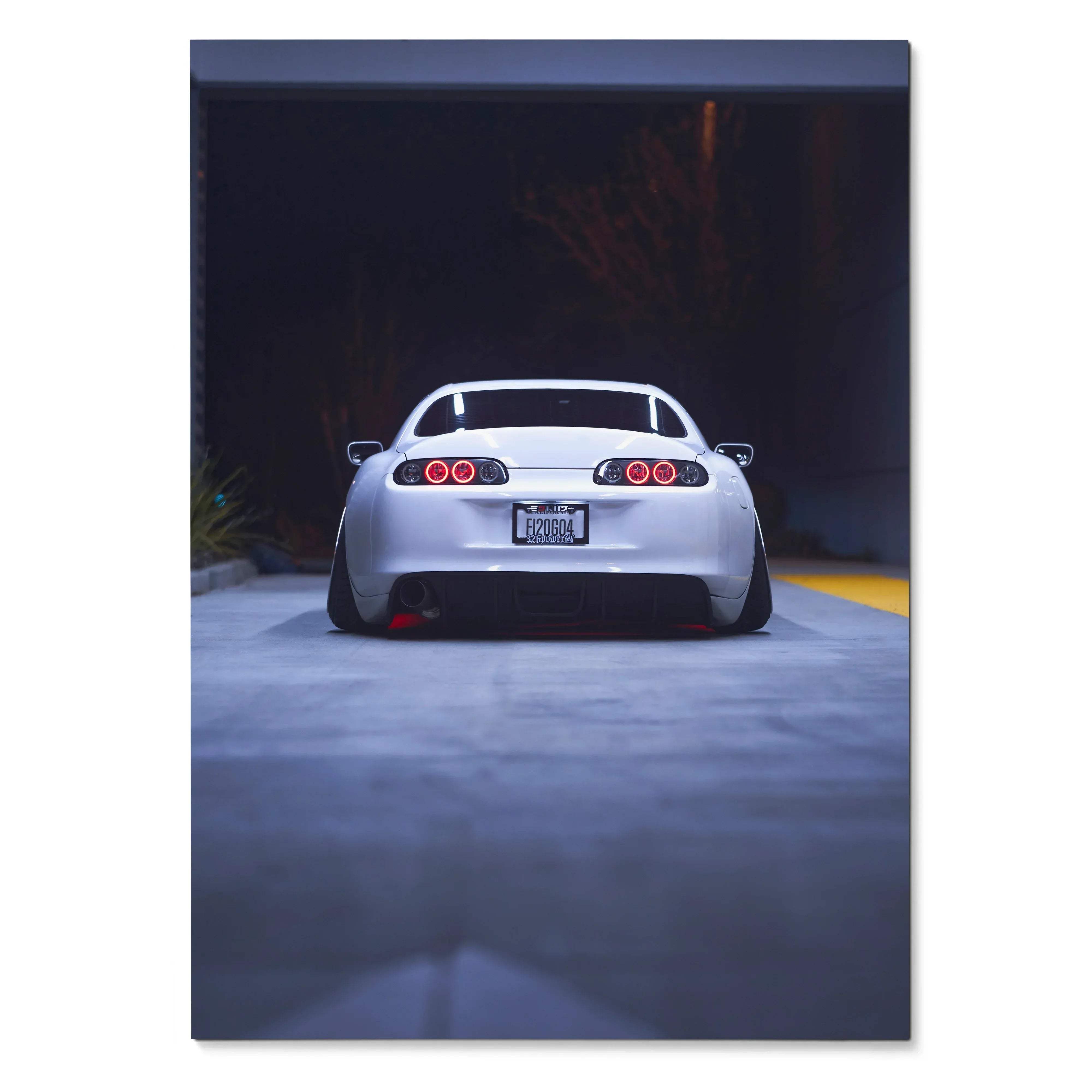 Toyota Supra MK4 rear view poster with dark background, high-resolution wall art.