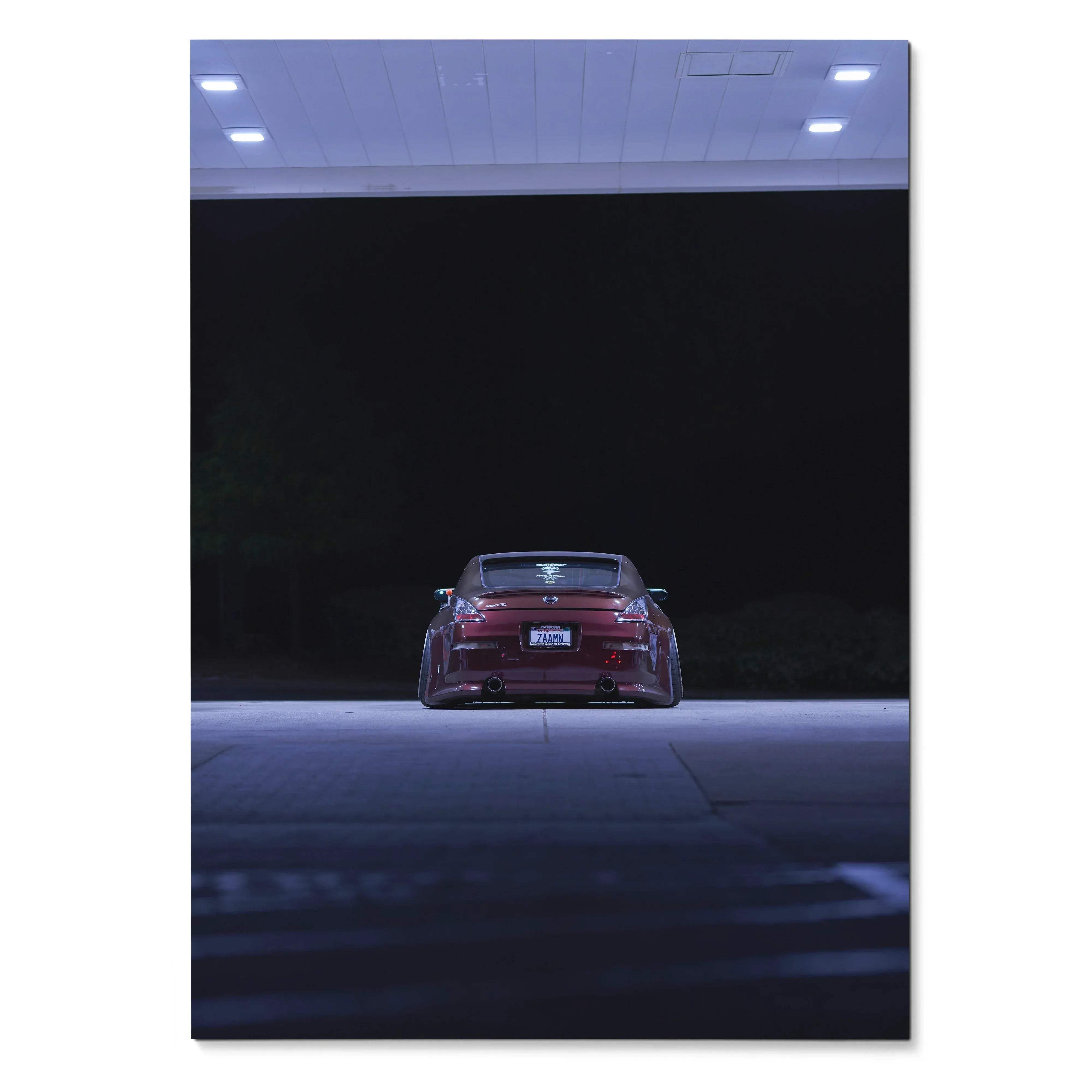 Nissan 350Z rear view at night with dark background poster wall art.