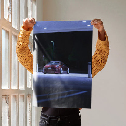 Nissan 350Z poster featuring sleek car at night with high contrast lighting wall art.