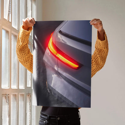 BMW G80 M3 rear light close-up poster wall art with dynamic red and gray tones.