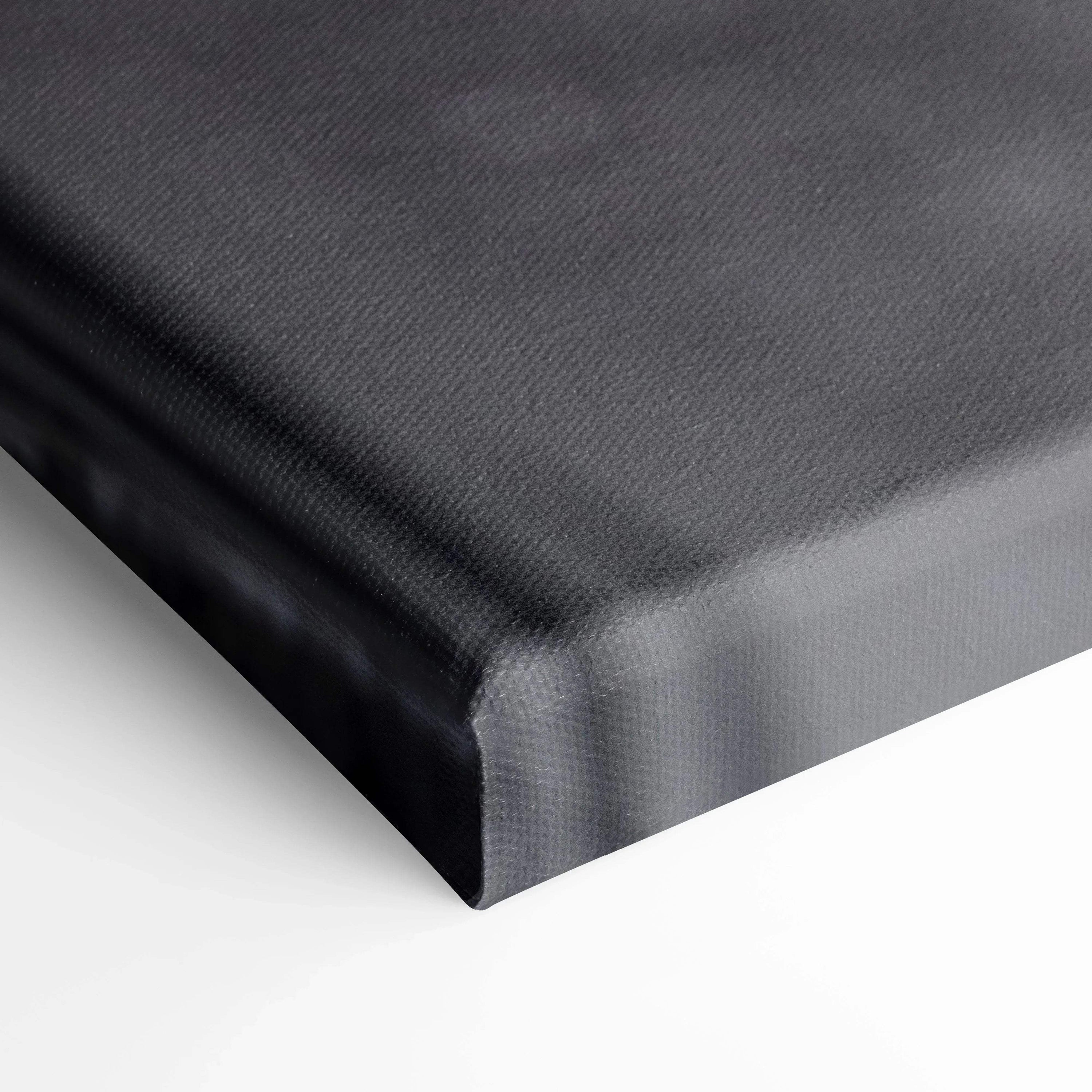 Close-up of black and gray Mitsubishi Evo 8 vertical canvas art with museum-quality texture and sharp canvas edges.