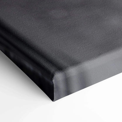 Close-up of black and gray Mitsubishi Evo 8 vertical canvas art with museum-quality texture and sharp canvas edges.