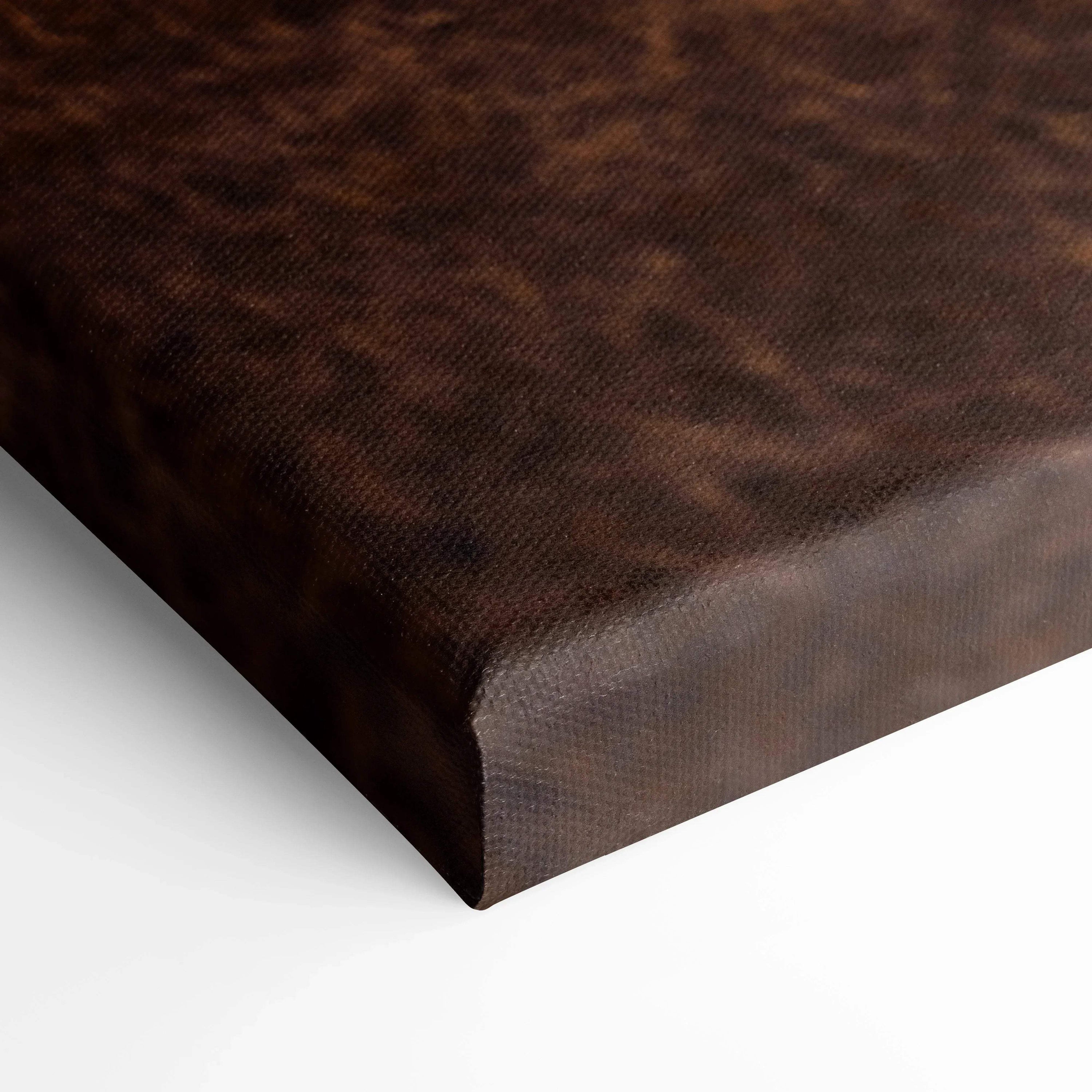 Dark brown textured canvas corner with museum-quality wall art finish.