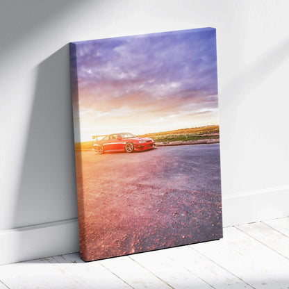 Nissan 240sx S14 Kouki car at sunset on high-resolution vertical canvas wall art.